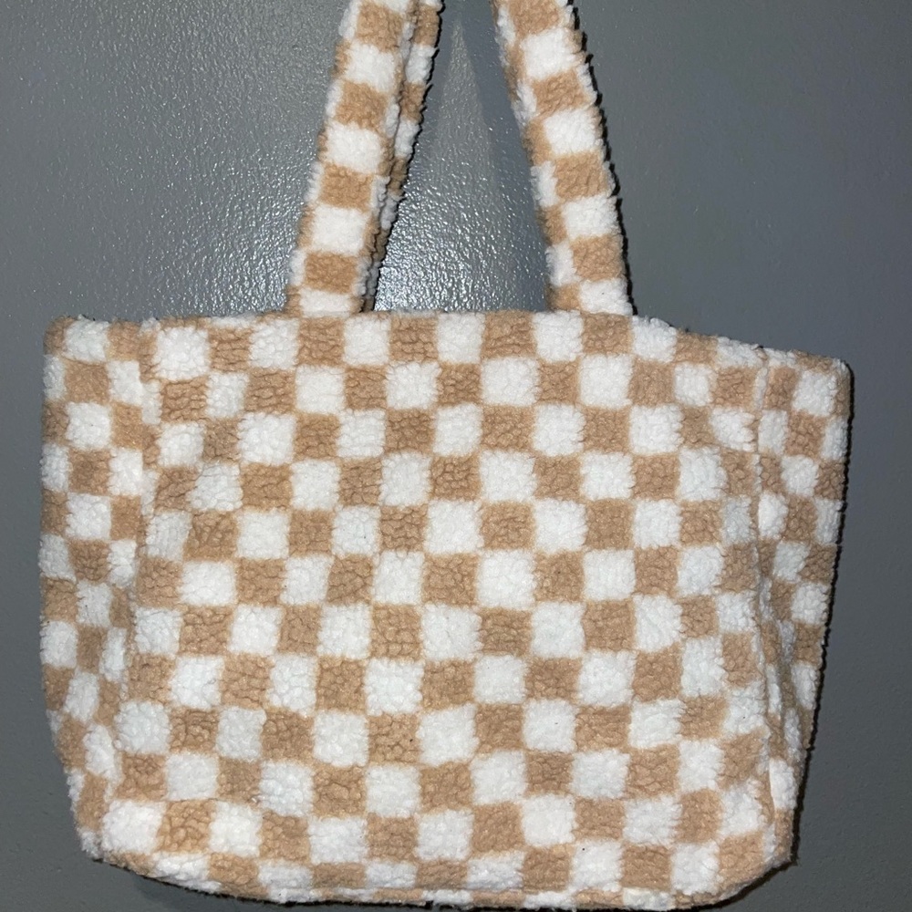 Checkered print Sherpa tote bag